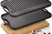Pre Seasoned Cast Iron Reversible Griddle Grill Pan with Handles for Gas Stovetop Open Fire Oven, 43.18  24.89CM (17x9.8) - One Tray, Scrapers Included