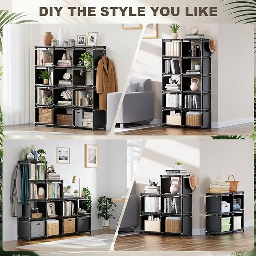 12 Cube Storage Unit Book shelf,DIY Bookcase, Multi-Use Open Storage Shelves for Bedroom, Living Room,Office,Closet, Black Cubicle Rack