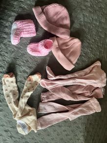 bundle baby girl tights leggings hats knitted 62 68 0-3 month