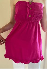 Women's  Fuchsia Strapless Elegant Top with gold buttons