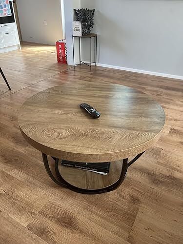 Round Coffee Table, Industrial 2-Tier Circle Coffee Table with Storage Shelves