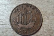 Great Britain UK 1940 Half Penny George VI Coin - free standard postage