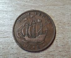 Great Britain UK 1940 Half Penny George VI Coin - free standard postage