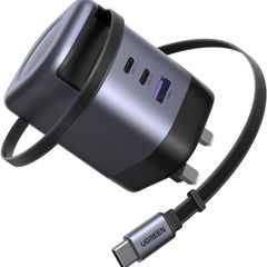 100W USB C Charger Nexode 2C1A with Built-in Retractable Cable(0.75m) GaN Fast Wall Charger Plug UK for MacBook Pro/Air, iPhone 17/Air/17 Pro/16/15, iPad, Galaxy S25/S24, etc