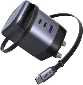 100W USB C Charger Nexode 2C1A with Built-in Retractable Cable(0.75m) GaN Fast Wall Charger Plug UK for MacBook Pro/Air, iPhone 17/Air/17 Pro/16/15, iPad, Galaxy S25/S24, etc