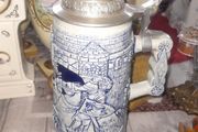Tankard Stein Blue Cobalt Tone Salt Glaze Tavern Scene, Postage Available, Lots more Antiques and Collectables including Oil Lamps in my other ads,