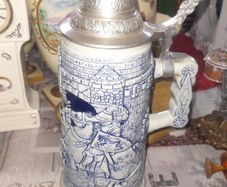 Tankard Stein Blue Cobalt Tone Salt Glaze Tavern Scene, Postage Available, Lots more Antiques and Collectables including Oil Lamps in my other ads,