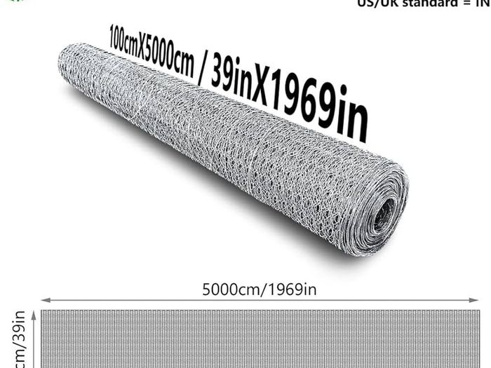 Chicken Wire Mesh Roll, Galvanized Hexagonal Wire Mesh Fencing, Wire Poultry Netting, 1m x 50m, Hole Size: 25mm, Silver