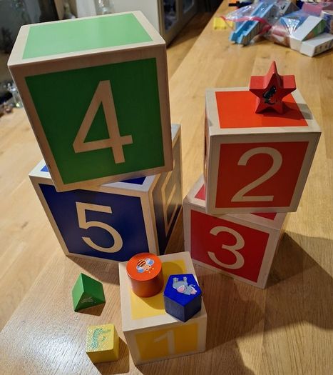 Wooden Numbers and Letters Stacking Boxes with Matching Shapes