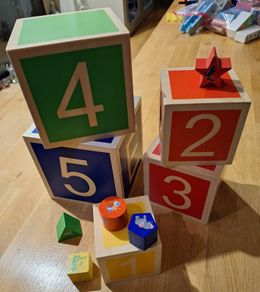 Wooden Numbers and Letters Stacking Boxes with Matching Shapes