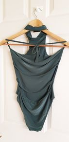 Khaki Green Halterneck Open Back Bodysuit - Size 6