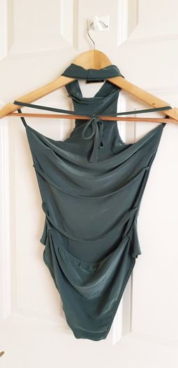 Khaki Green Halterneck Open Back Bodysuit - Size 6