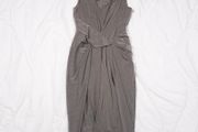 Karen Millen Taupe Grey Draped Asymmetric Wrap Sleeveless Midi Cocktail Dress 8UK/36EU