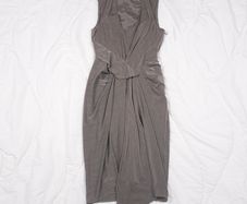 Karen Millen Taupe Grey Draped Asymmetric Wrap Sleeveless Midi Cocktail Dress 8UK/36EU
