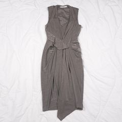 Karen Millen Taupe Grey Draped Asymmetric Wrap Sleeveless Midi Cocktail Dress 8UK/36EU