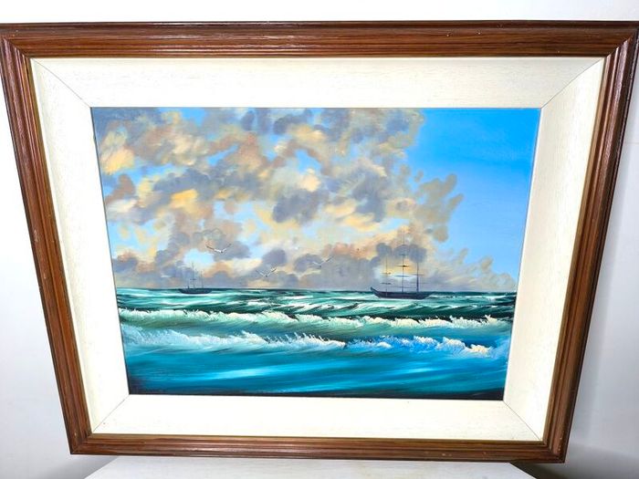 Seascape Oil on Canvas Painting 32/26in