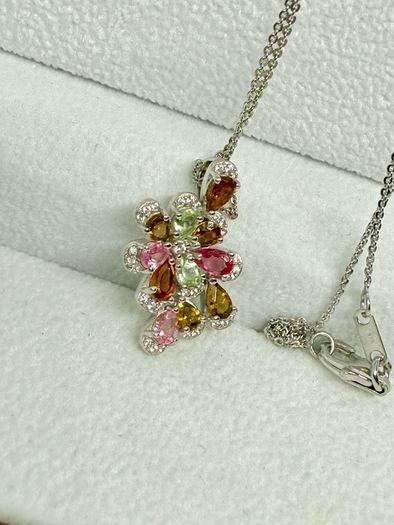 Multi-Tourmaline & White Zircon Pendant with Chain