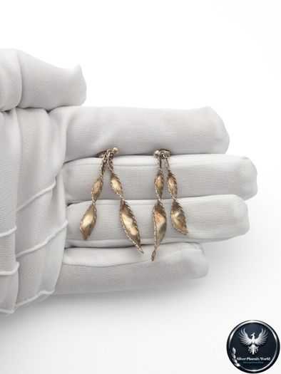 Vintage 925 Sterling Silver Twisted Leaf Stud Earrings
