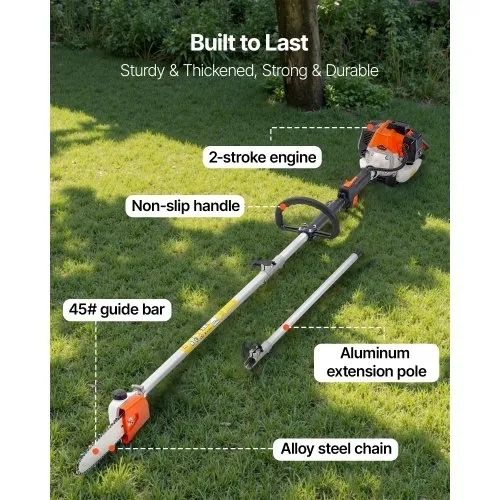 Gas Pole Saw, 25CC 2 Stroke Gas Powered Pole Saws with 20.3 cm Cutting Bar, Cordless Tree Trimmer with 650ml Fuel Tank, 2 to 2.74 m Extendable