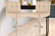 2X Cuban Chrome Gas Lift Swivel Faux Leather Kitchen Adjustable Breakfast Bar Stools Barstools Chairs Cream