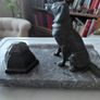 Antique desk inkwell with a seated dog on marble stand Image 6