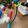 This sturdy, colourful baby bouncer awaits new occupant. The former occupants have discovered mobility. Image 2