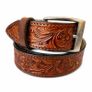 Premium Genuine Leather Belt Dual Tone Vintage Embossed Design with Antique Metal Buckle Image 2