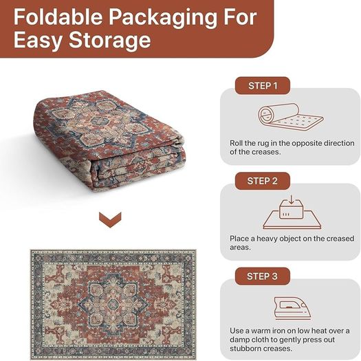 Machine Washable Rugs Living Room, 160x230cm, Vintage Rug, Boho Area Rugs, Non-Slip Carpet, Low Pile, Non-Shedding, Traditional Oriental Printed Design, Dining Room, Home Office, Bedroom