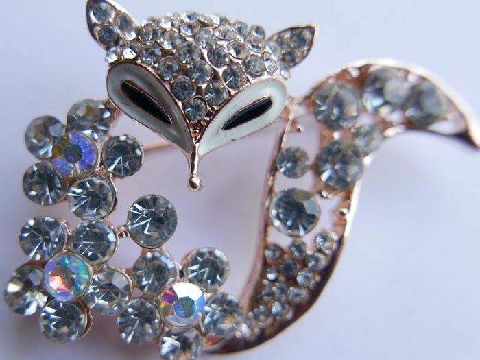Mischievous vixen pin, lavish playful fox brooch, specialized crystal gifts, luxury statement jeweler
