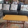 Unusual and Practical Mid-Century Modern Wooden Coffee Table with a Hard-Wearing Wood-Patterned Melamine Top and Slatted Magazine Shelf Image 3