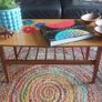 Unusual and Practical Mid-Century Modern Wooden Coffee Table with a Hard-Wearing Wood-Patterned Melamine Top and Slatted Magazine Shelf Image 7