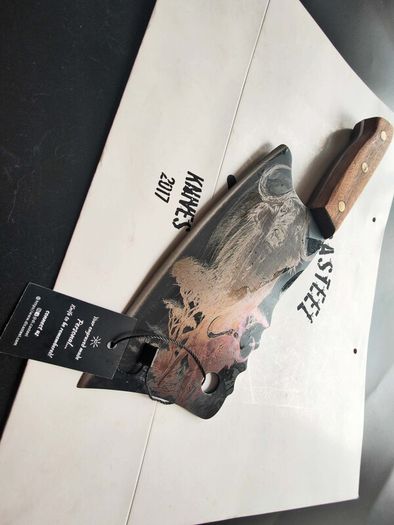 Wild and Bold: Black Blade Cleaver Knife with Buffalo Engraving By Di'Casteel