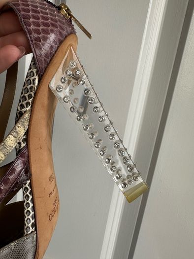 Jimmy Choo Cyndi Rhinestone Lucite Sandals - Sz 39.5