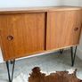 Vintage Mid Century Teak Sliding Door Storage/Vinyl Cabinet Image 3