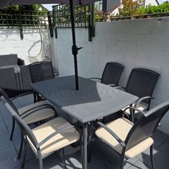 Garden Table and 6 Chairs,Umbrella and Stand