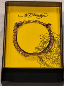 Ed Hardy Scroll Logo Curb Chain Signature Bracelet