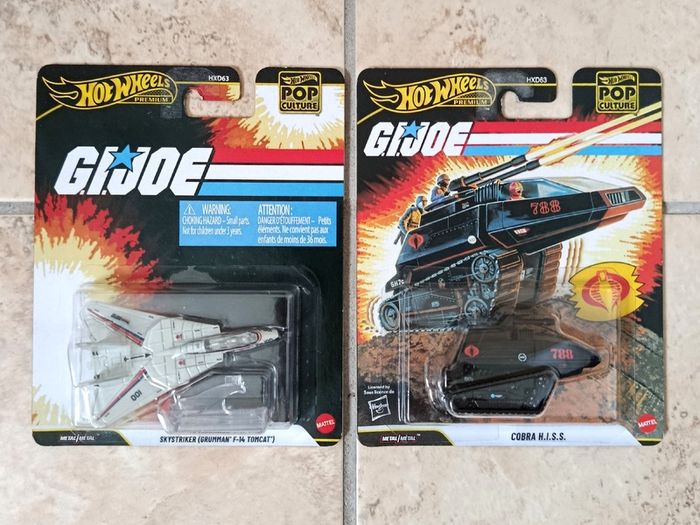 2x Hot Wheels Premium G.I. JOE Combat Jet Skystriker + Cobra H.I.S.S GI / G I