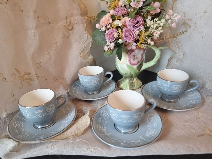 Vintage Arklow Pottery "Belvedere Grey" Demitasse Cups and Saucers