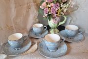 Vintage Arklow Pottery "Belvedere Grey" Demitasse Cups and Saucers
