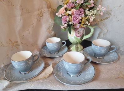 Vintage Arklow Pottery "Belvedere Grey" Demitasse Cups and Saucers