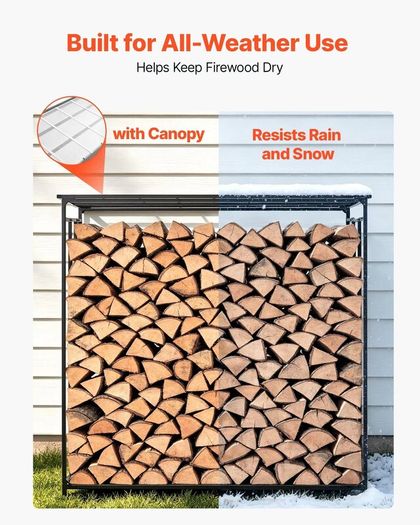 6FT Heavy Duty Firewood Rack 3/8 Cord Outdoor Log Holder, 730kg Capacity, Black Carbon Steel Wood Storage Stand