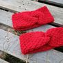 Handmade crochet warm knot twisted headband, red wooly ear warmer Image 4