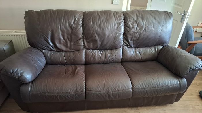 3 seater brown leather sofa