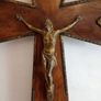 Large French Antique Wood and Brass Crucifix Image 3