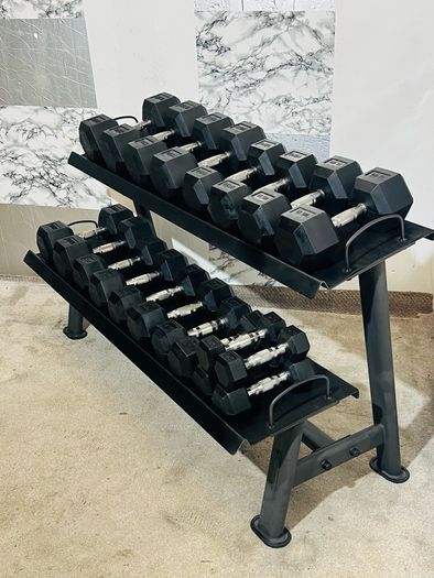 Hex Dumbbells With 2 Tier Rack