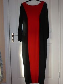 Evening Dress Gown Red & Black. Long and slender. Uk 12 Medium Excellent Condition