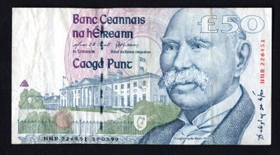 1999 Ireland IR50 Douglas Hyde Banknote Series C. Note issued 19/03/99. Serial number NNR226451