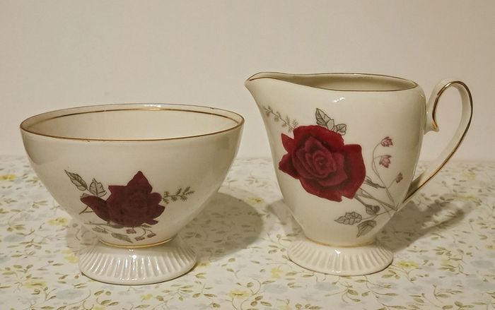 Vintage Chocolate Porcelain Red Rose Design.