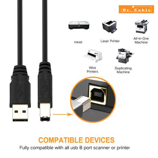 Act USB 2.0 Printer Cable 480Mbps High Speed Scanner Cord USB A to B Male for HP Canon Lexmark Epson Dell Xerox Samsung etc 1.5m Black (USB 2.0)