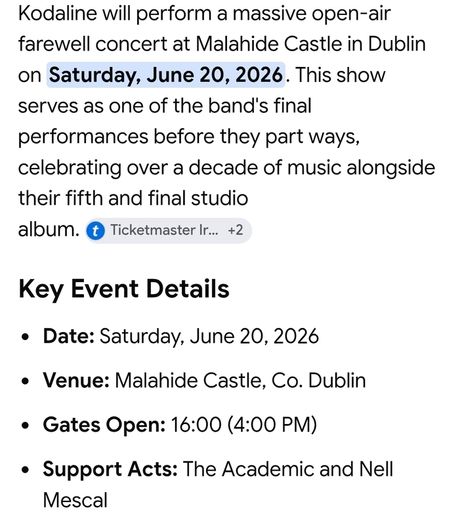 kodaline - Malahide Castle with parking